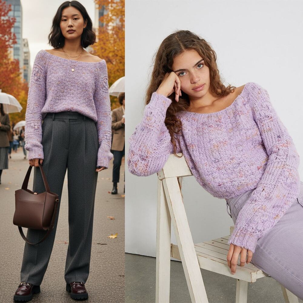 NEW Free People Sunset Cloud Pullover Chunky Sweater Violet Glow Combo NWT XS